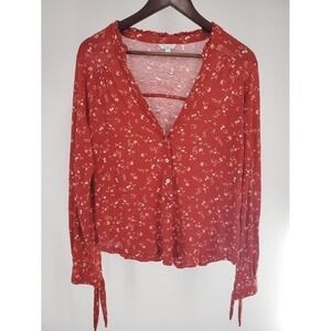 Monsoon Linen Top Size M Linen Boho Ruffle V neck Top Summer